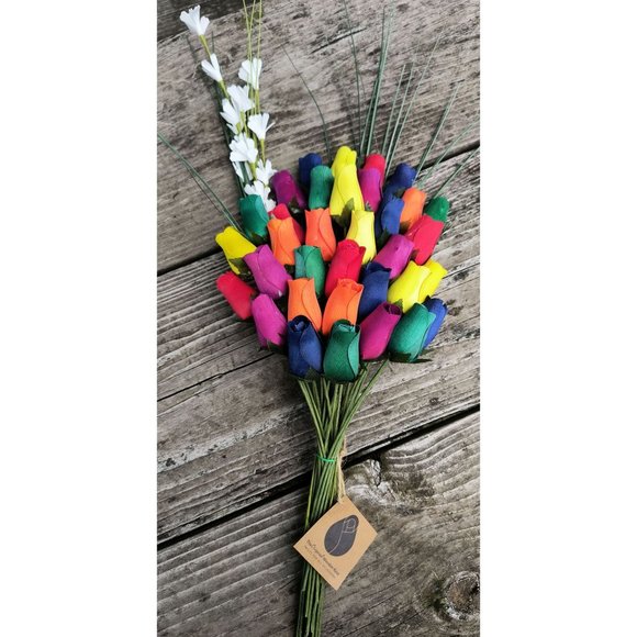 3 Doz Autism Aware Rainbow Wooden Roses Flower Bouquet. The Original Wooden Rose - Picture 6 of 8